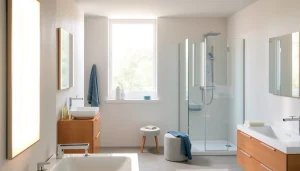 Aménagement élégant avec produits sirhona France dans une salle de bain moderne.
