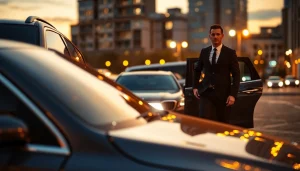 Experience luxurious Chauffeur Services near me with a professional chauffeur in a chic urban setting.
