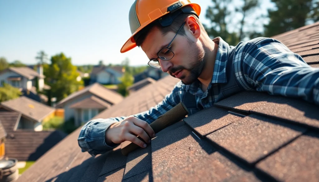 Inspecting reliable roofing services in a suburban setting with a focus on professionalism.