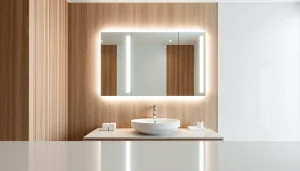 Ein moderner spiegelschrank led mit stilvollem Design und funktionaler Beleuchtung im Badezimmer.