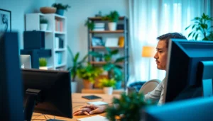 Residential IT support technician providing assistance in a home office.