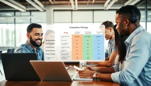 Analyze competitor pricing strategies with a professional comparison chart in a collaborative office.