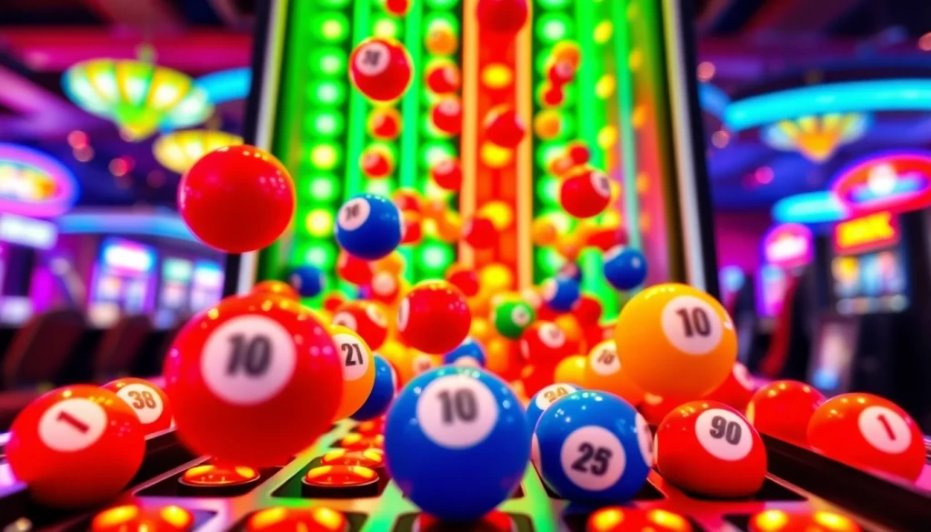 Mainkan plinko slot dalam aksi yang seru dengan bola berwarna cerah dan papan permainan yang dinamis.