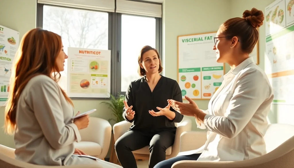 Understand visceral fat reduction strategies in a motivational health consultation setting.