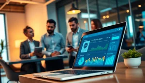 Chăm sóc website service with a professional team analyzing SEO metrics in a modern office