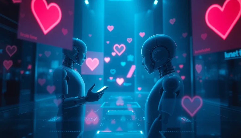 Futuristic digital landscape illustrating AI chatbots in intimate conversations, reflecting the theme of sex ai.
