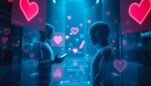 Futuristic digital landscape illustrating AI chatbots in intimate conversations, reflecting the theme of sex ai.