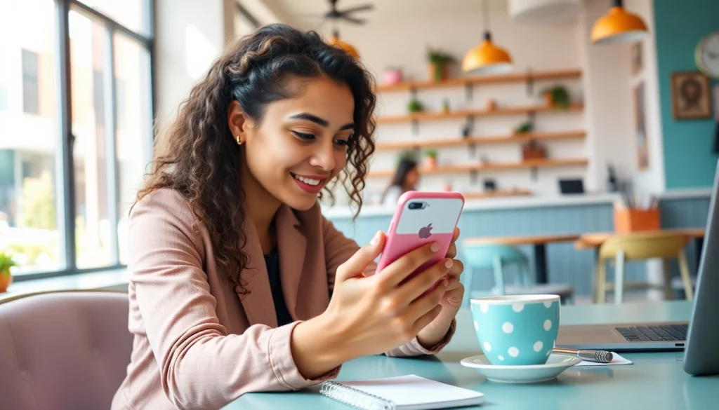 Engaging Instagram stories link monetization showcased through an influencer in a café setting.