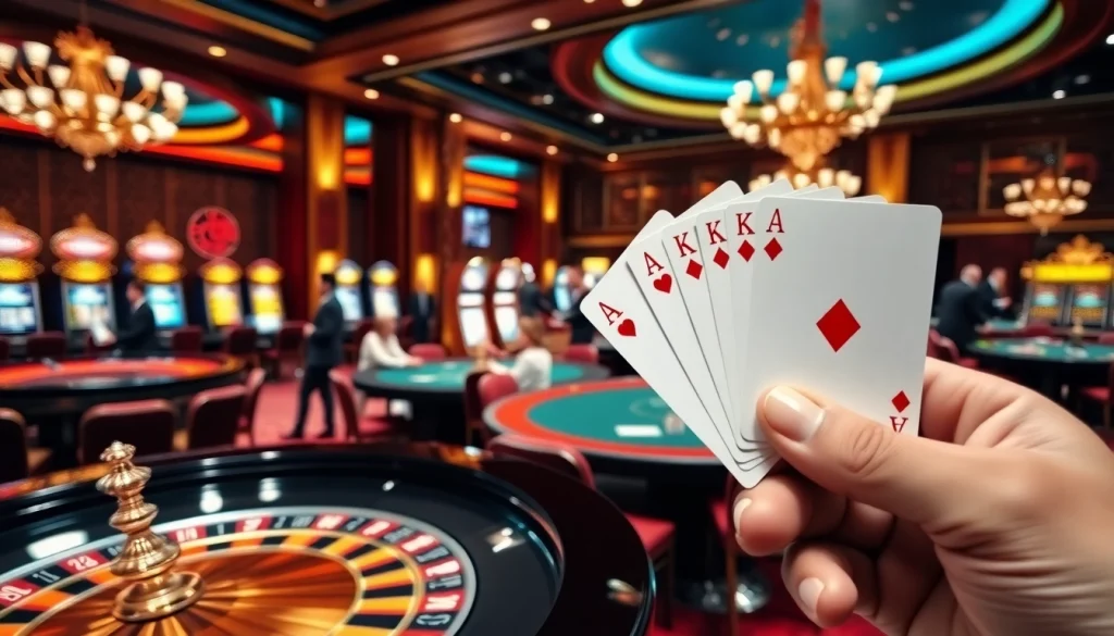 Experience an exhilarating moment of winning at god55's luxurious casino with vibrant tables and excited players.