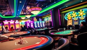 Experience thrilling Canadian casinos online with vibrant gaming environments and engaging players at tables.