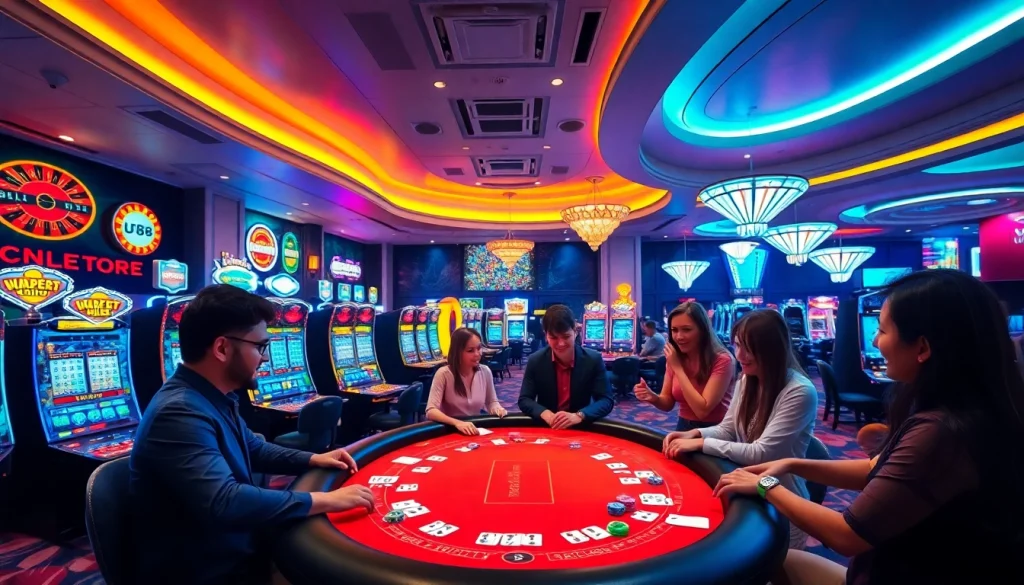 Experience the thrill of gambling at uu88 with players enjoying blackjack in a luxurious casino atmosphere.