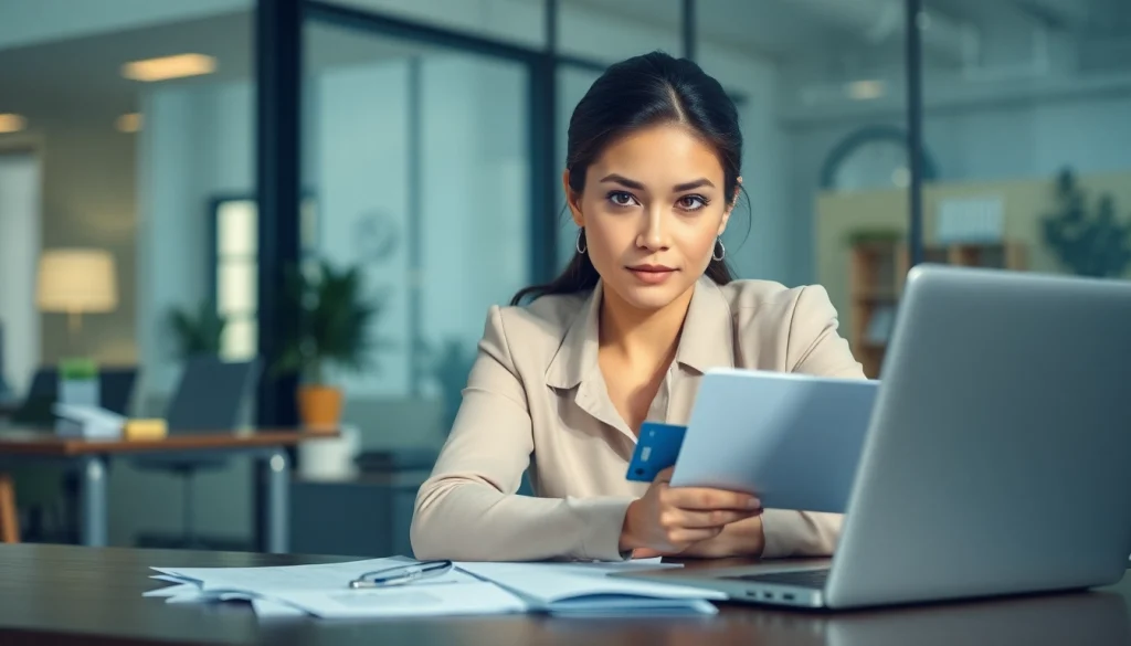 카드현금화 서비스에 집중하는 비즈니스 여성의 모습