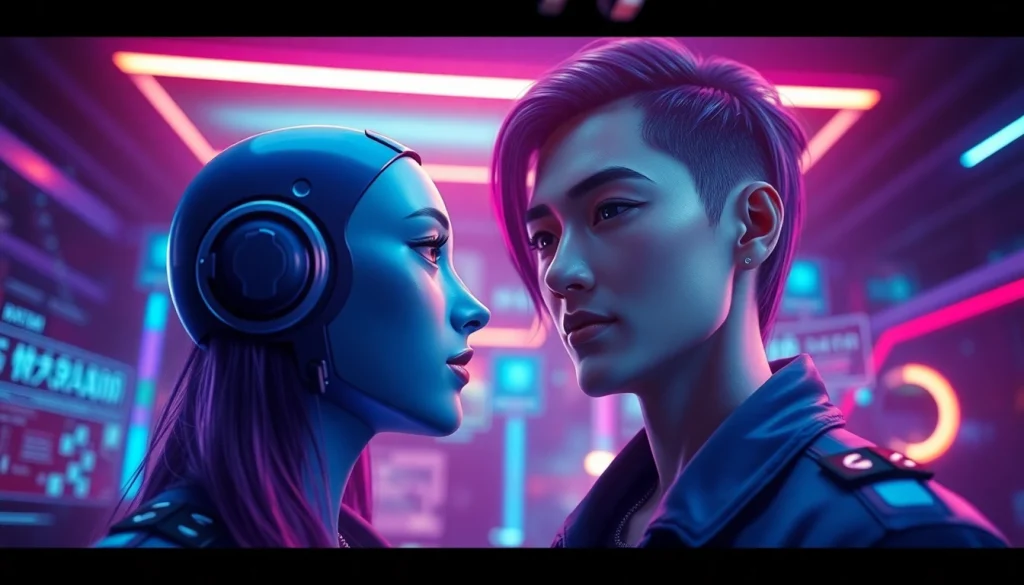 A lifelike NSFW character AI engaging in an interactive conversation within a futuristic digital interface.