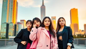 blackpink members showcasing their unique styles against an urban backdrop.