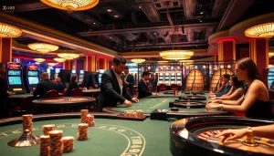 Experience the excitement of xx88 kjc with engaging players at a luxurious casino table.