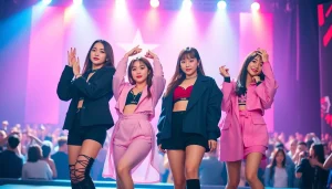 Exciting performance by blackpink members in a vibrant concert setting, showcasing their unique styles.