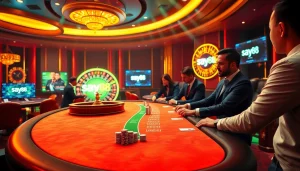 Experience the thrill of betting at say88 with a vibrant casino scene featuring poker and roulette.