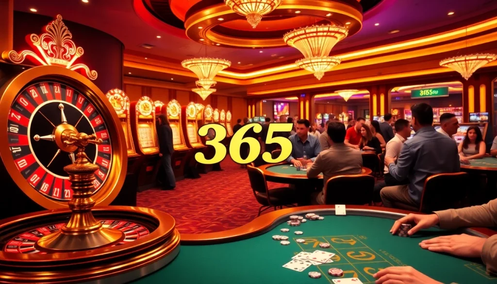 Players enjoying thrilling games at a 365 slot machine in a luxurious casino.