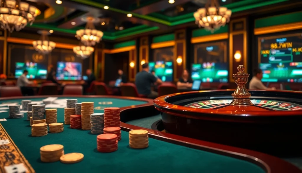 Winning at 98win poker table with focused players and vibrant roulette.