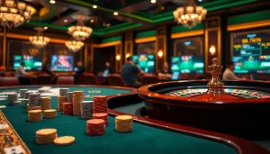 Winning at 98win poker table with focused players and vibrant roulette.