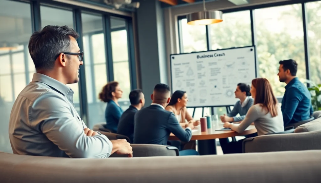 Engaging business coach near me guiding clients through a dynamic group session.