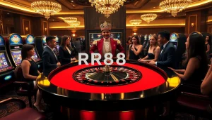Experience the thrill of RR88 at a luxurious casino, featuring roulette and poker excitement.