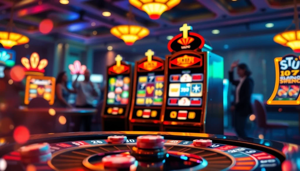 Spin the reels on a vibrant slot 2d machine amidst an exciting casino atmosphere.