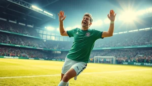 Celebrate a goal in the vibrant atmosphere of a soccer game after ผลบอลพรีเมียร์ลีก.