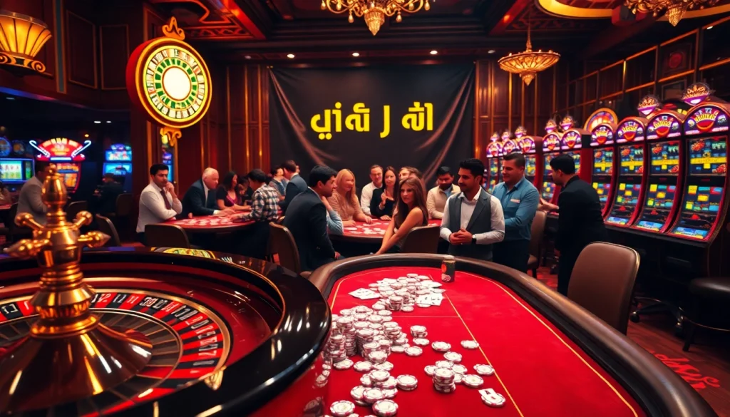 Exciting casino scene inviting players to নিবন্ধন করুন with roulette and poker elements, showcasing luxury and thrill.