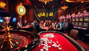 Exciting casino scene inviting players to নিবন্ধন করুন with roulette and poker elements, showcasing luxury and thrill.