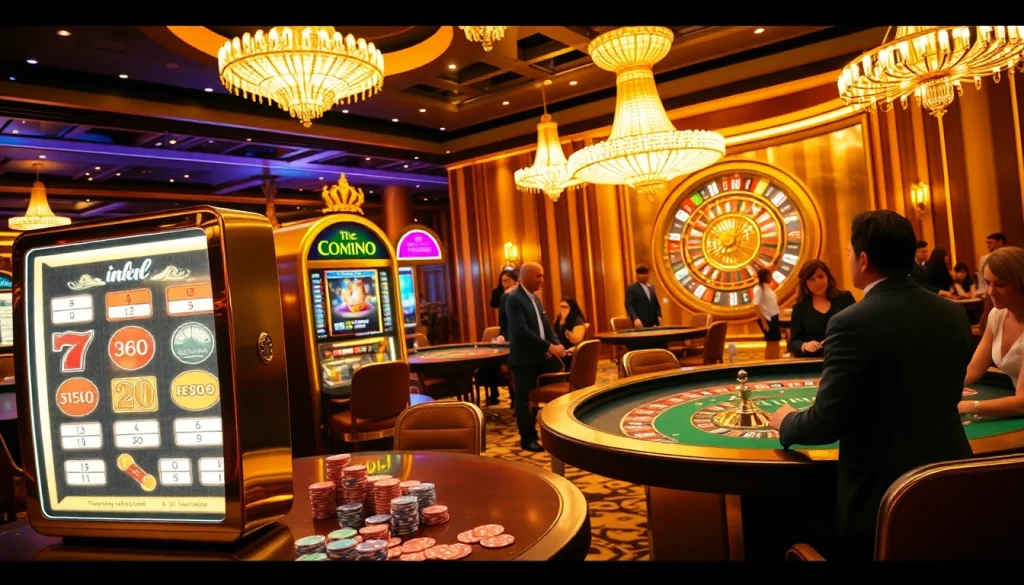 Exciting scene featuring an idn slot machine amidst high-stakes poker action in a luxurious casino.