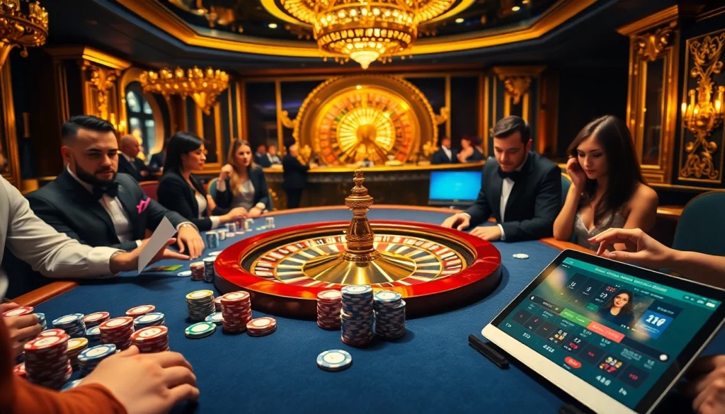 Exciting high-stakes poker game at KJC casino table with vibrant chips and cards.