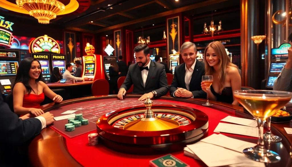 BDTK666 players enjoying an exciting poker game with vibrant casino ambiance.