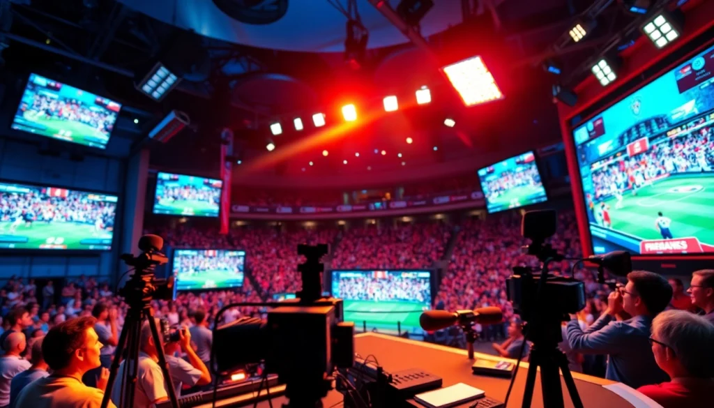 Capturing the action of sports broadcasting in a dynamic studio environment.