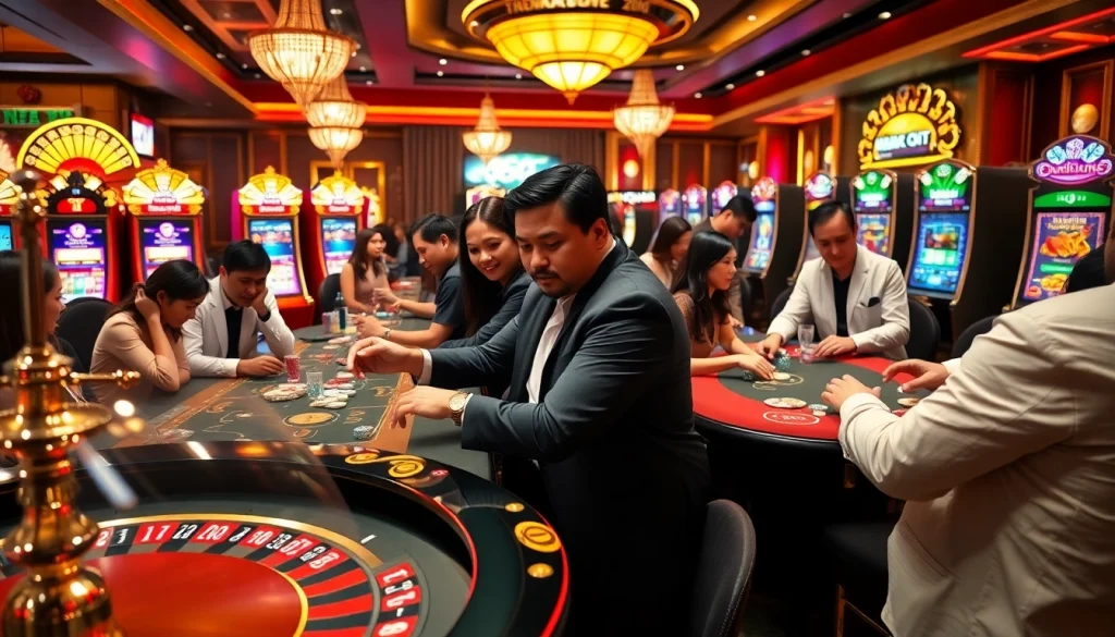 Exciting table games and slot machines at https://tr88vip.co.com/ showcasing high-stakes gambling atmosphere.