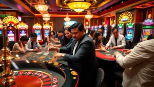 Exciting table games and slot machines at https://tr88vip.co.com/ showcasing high-stakes gambling atmosphere.
