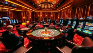 Players enjoying a thrilling game at RR88's luxurious casino table, complete with cards and chips.