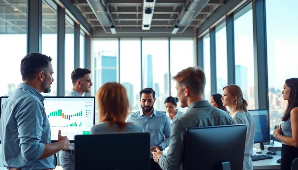 Engaging teamwork of an AI integration service provider in a modern office setting.