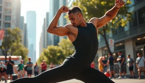 Beweeglijke atleet met spandex stretch in een stadsomgeving, benadrukt prestaties en comfort.