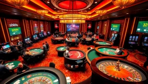 Engaged players enjoying the excitement of gambling at https://32win.capital casino tables and slot machines.