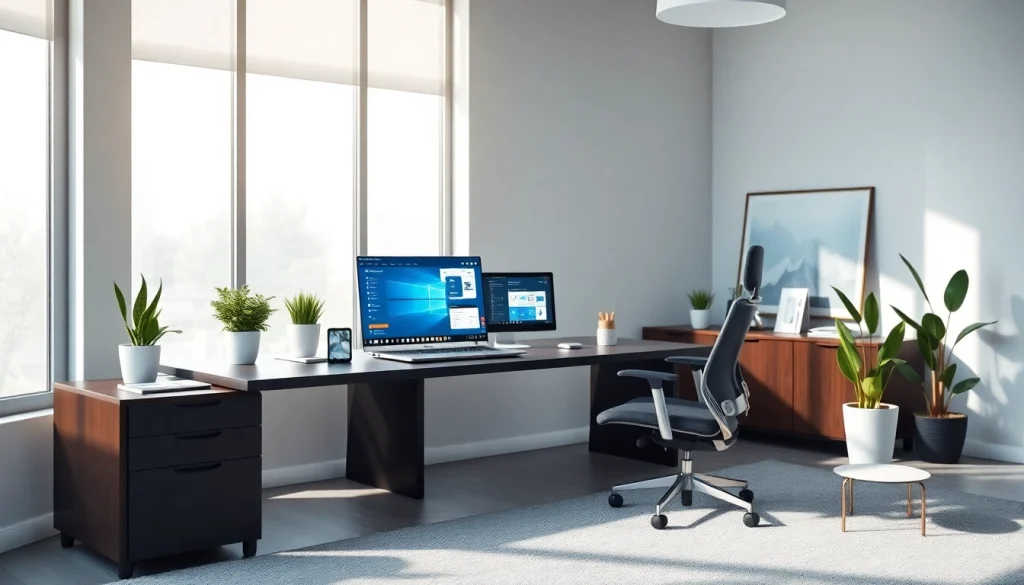 现代办公工作区，笔记本电脑上显示WPS官网界面，推动生产力与创新。