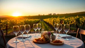 Elegant wine tasting setup in Sacramento Wineries surrounded by picturesque vineyards.