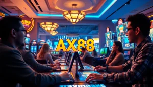 Cảnh chơi đầy cuốn hút của người chơi đang tận hưởng trò AX88 trong bầu không khí sòng bạc trực tuyến sôi động.