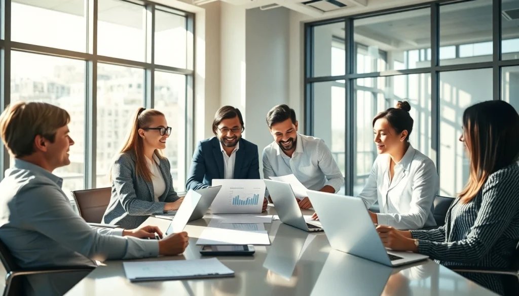 Sales jobs near me: A dynamic sales team brainstorming in a bright office.