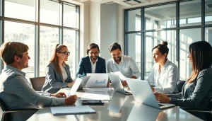 Sales jobs near me: A dynamic sales team brainstorming in a bright office.