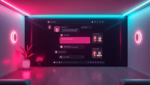 Engaging NSFW AI chatbot interface with neon accents and inviting ambiance.
