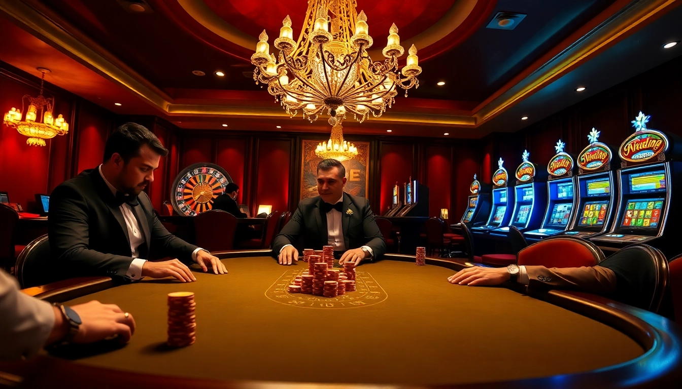 Experience the thrill at the XXGG casino, featuring a luxurious poker table and vibrant slot machines.