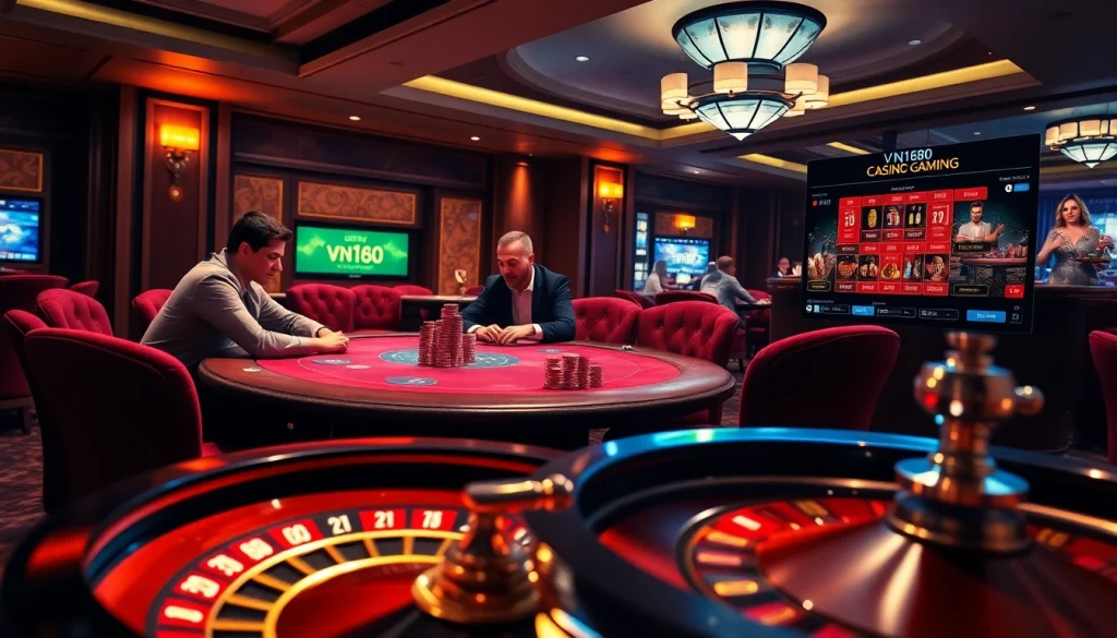 Engaging scene of a high-stakes game with players winning at vn168 đăng nhập poker table.