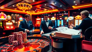 An engaging scene showcasing excitement at the casino tables at https://nk88.sa.com/, with players immersed in gambling action.