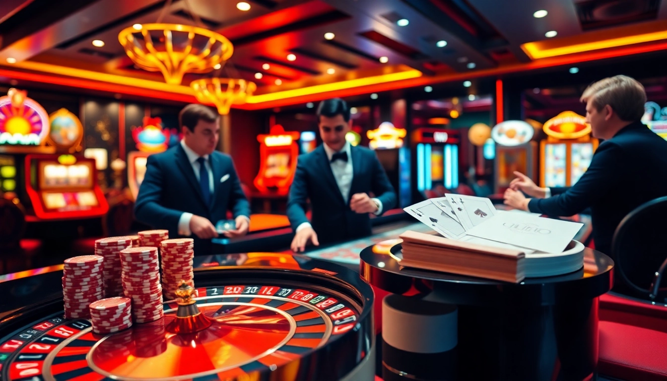 An engaging scene showcasing excitement at the casino tables at https://nk88.sa.com/, with players immersed in gambling action.